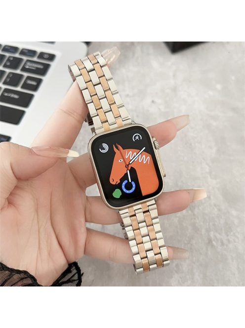 For Apple Watch 10 46mm / Ultra 2 / Ultra 49mm / 9 8 7 45mm / SE (2023) SE (2022) SE 6 5 4 44mm / 3 2 1 42mm Stainless Steel Strap - Rose Gold+Silver