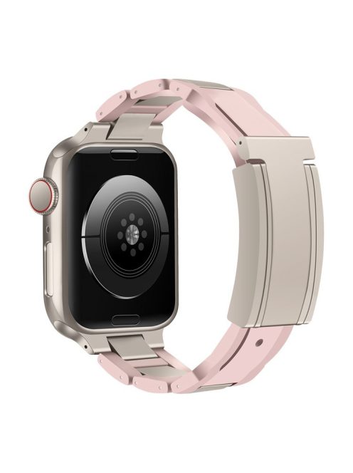 For Apple Watch 10 46mm / Ultra 2 / Ultra 49mm / 9 8 7 45mm / SE (2023) SE (2022) SE 6 5 4 44mm / 3 2 1 42mm Stainless Steel+Rubber Strap - Pink / Starlight Buckle