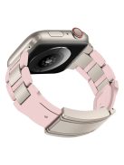 For Apple Watch 10 46mm / Ultra 2 / Ultra 49mm / 9 8 7 45mm / SE (2023) SE (2022) SE 6 5 4 44mm / 3 2 1 42mm Stainless Steel+Rubber Strap - Pink / Starlight Buckle