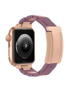 For Apple Watch 10 46mm / Ultra 2 / Ultra 49mm / 9 8 7 45mm / SE (2023) SE (2022) SE 6 5 4 44mm / 3 2 1 42mm Stainless Steel+Rubber Strap - Purple / Rose Gold Buckle