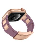 For Apple Watch 10 46mm / Ultra 2 / Ultra 49mm / 9 8 7 45mm / SE (2023) SE (2022) SE 6 5 4 44mm / 3 2 1 42mm Stainless Steel+Rubber Strap - Purple / Rose Gold Buckle