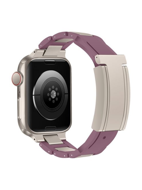 For Apple Watch 10 46mm / Ultra 2 / Ultra 49mm / 9 8 7 45mm / SE (2023) SE (2022) SE 6 5 4 44mm / 3 2 1 42mm Stainless Steel+Rubber Strap - Purple / Starlight Buckle