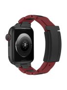 For Apple Watch 10 46mm / Ultra 2 / Ultra 49mm / 9 8 7 45mm / SE (2023) SE (2022) SE 6 5 4 44mm / 3 2 1 42mm Stainless Steel+Rubber Strap - Wine Red / Black Buckle