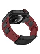 For Apple Watch 10 46mm / Ultra 2 / Ultra 49mm / 9 8 7 45mm / SE (2023) SE (2022) SE 6 5 4 44mm / 3 2 1 42mm Stainless Steel+Rubber Strap - Wine Red / Black Buckle