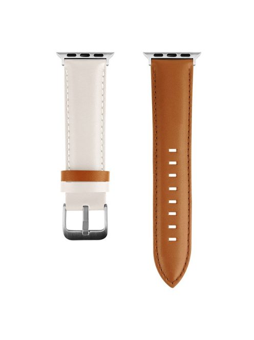 For Apple Watch 10 46mm / Ultra 2 / Ultra 49mm / 9 8 7 45mm / SE (2023) SE (2022) SE 6 5 4 44mm / 3 2 1 42mm Strap AW Cow Leather Watchband - Brown  /  White