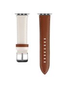 For Apple Watch 10 46mm / Ultra 2 / Ultra 49mm / 9 8 7 45mm / SE (2023) SE (2022) SE 6 5 4 44mm / 3 2 1 42mm Strap AW Cow Leather Watchband - Coffee  /  White