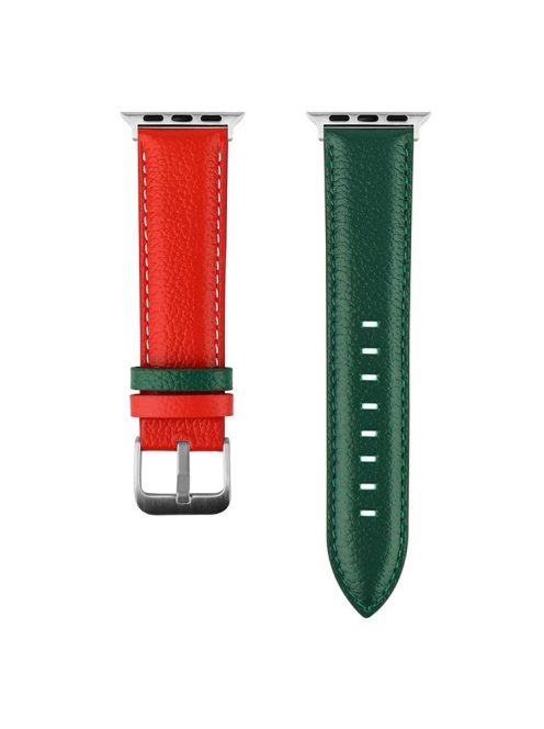 For Apple Watch 10 46mm / Ultra 2 / Ultra 49mm / 9 8 7 45mm / SE (2023) SE (2022) SE 6 5 4 44mm / 3 2 1 42mm Strap AW Cow Leather Watchband - Red  /  Green