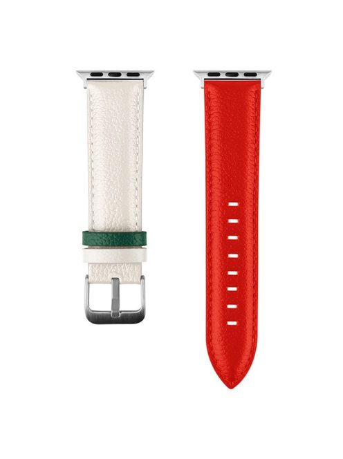 For Apple Watch 10 46mm / Ultra 2 / Ultra 49mm / 9 8 7 45mm / SE (2023) SE (2022) SE 6 5 4 44mm / 3 2 1 42mm Strap AW Cow Leather Watchband - Red  /  White