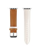 For Apple Watch 10 46mm / Ultra 2 / Ultra 49mm / 9 8 7 45mm / SE (2023) SE (2022) SE 6 5 4 44mm / 3 2 1 42mm Strap AW Cow Leather Watchband - White  /  Brown