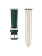 For Apple Watch 10 46mm / Ultra 2 / Ultra 49mm / 9 8 7 45mm / SE (2023) SE (2022) SE 6 5 4 44mm / 3 2 1 42mm Strap AW Cow Leather Watchband - White  /  Green