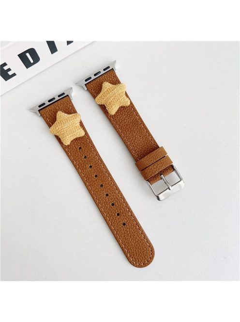 For Apple Watch 10 46mm / Ultra 2 / Ultra 49mm / 9 8 7 45mm / SE (2023) SE (2022) SE 6 5 4 44mm / 3 2 1 42mm Strap Genuine Cow Leather Band - Brown