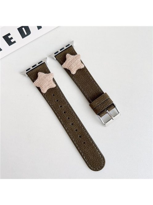 For Apple Watch 10 46mm / Ultra 2 / Ultra 49mm / 9 8 7 45mm / SE (2023) SE (2022) SE 6 5 4 44mm / 3 2 1 42mm Strap Genuine Cow Leather Band - Tan