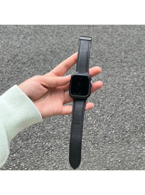 For Apple Watch 10 46mm / Ultra 2 / Ultra 49mm / 9 8 7 45mm / SE (2023) SE (2022) SE 6 5 4 44mm / 3 2 1 42mm Strap Magnetic Buckle PU Watch Band - Black