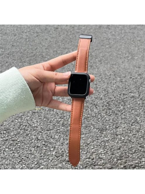 For Apple Watch 10 46mm / Ultra 2 / Ultra 49mm / 9 8 7 45mm / SE (2023) SE (2022) SE 6 5 4 44mm / 3 2 1 42mm Strap Magnetic Buckle PU Watch Band - Brown