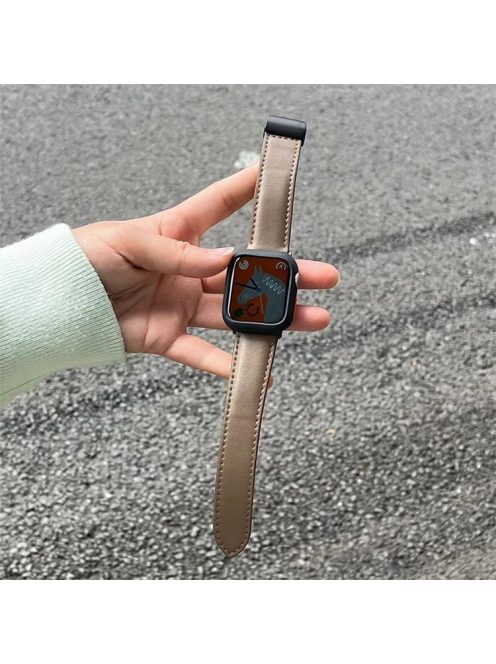 For Apple Watch 10 46mm / Ultra 2 / Ultra 49mm / 9 8 7 45mm / SE (2023) SE (2022) SE 6 5 4 44mm / 3 2 1 42mm Strap Magnetic Buckle PU Watch Band - Dark Brown