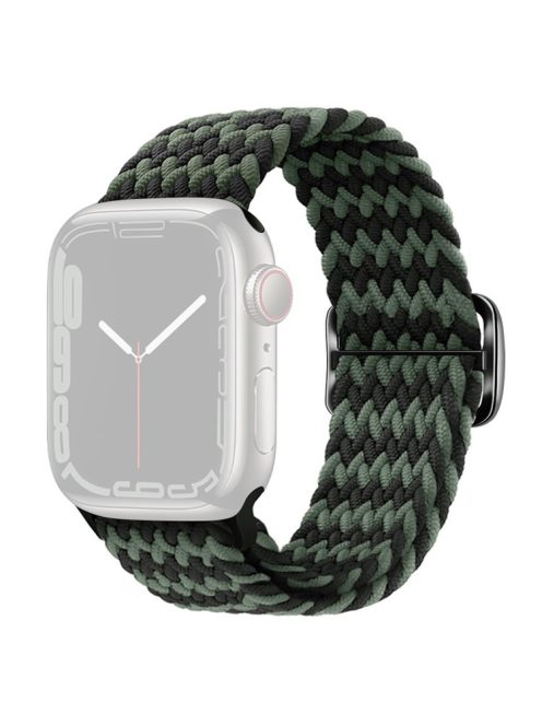 For Apple Watch 10 46mm / Ultra 2 / Ultra 49mm / 9 8 7 45mm / SE (2023) SE (2022) SE 6 5 4 44mm / 3 2 1 42mm Strap Nylon Braided Watch Band - W-Shape Black+Green