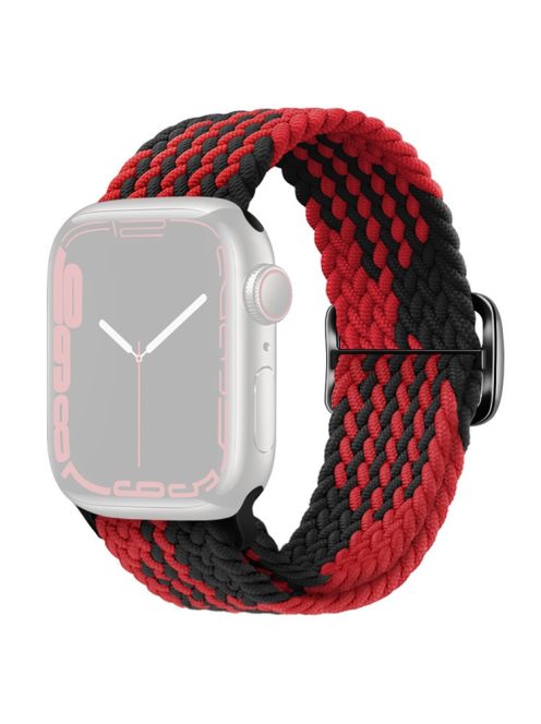 For Apple Watch 10 46mm / Ultra 2 / Ultra 49mm / 9 8 7 45mm / SE (2023) SE (2022) SE 6 5 4 44mm / 3 2 1 42mm Strap Nylon Braided Watch Band - Z-Shape Black+Red