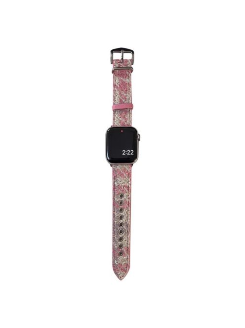 For Apple Watch 10 46mm / Ultra 2 / Ultra 49mm / 9 8 7 45mm / SE (2023) SE (2022) SE 6 5 4 44mm / 3 2 1 42mm Stylish Art Woolen Wristband Strap - Pink+White