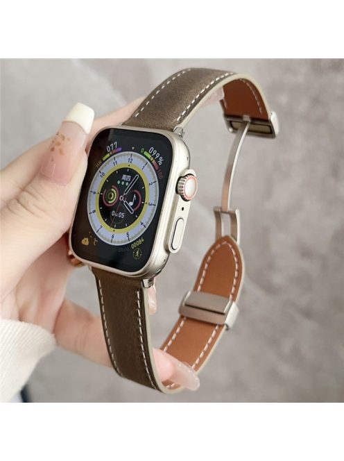 For Apple Watch 10 46mm / Ultra 2 / Ultra 49mm / 9 8 7 45mm / SE (2023) SE (2022) SE 6 5 4 44mm / 3 2 1 42mm Vintage Watch Strap - Matte Olive