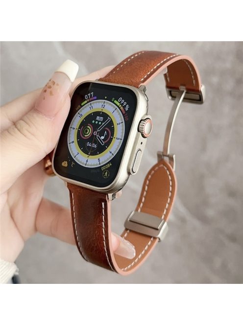 For Apple Watch 10 46mm / Ultra 2 / Ultra 49mm / 9 8 7 45mm / SE (2023) SE (2022) SE 6 5 4 44mm / 3 2 1 42mm Vintage Watch Strap - Waxy Dark Brown