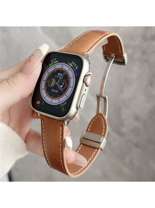 For Apple Watch 10 46mm / Ultra 2 / Ultra 49mm / 9 8 7 45mm / SE (2023) SE (2022) SE 6 5 4 44mm / 3 2 1 42mm Vintage Watch Strap - Waxy Light Brown