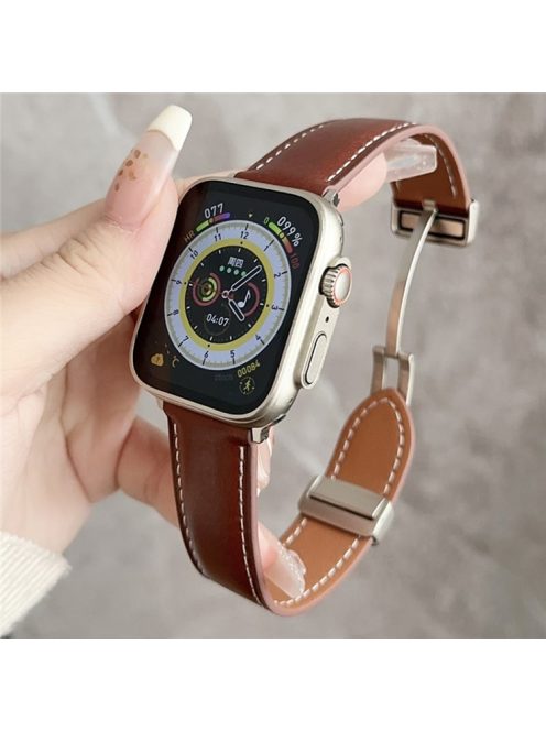 For Apple Watch 10 46mm / Ultra 2 / Ultra 49mm / 9 8 7 45mm / SE (2023) SE (2022) SE 6 5 4 44mm / 3 2 1 42mm Vintage Watch Strap - Waxy Reddish Brown