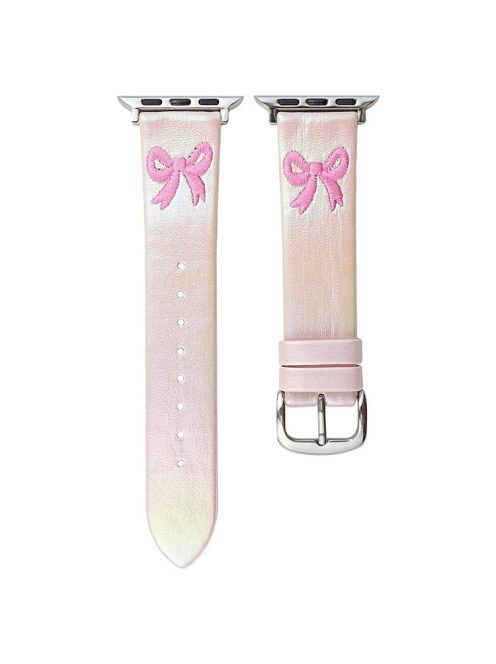 For Apple Watch 10 46mm / Ultra 2 / Ultra 49mm / 9 8 7 45mm / SE (2023) SE (2022) SE 6 5 4 44mm / 3 2 1 42mm Watch Band Bowknot Decor - Gradient Light Pink