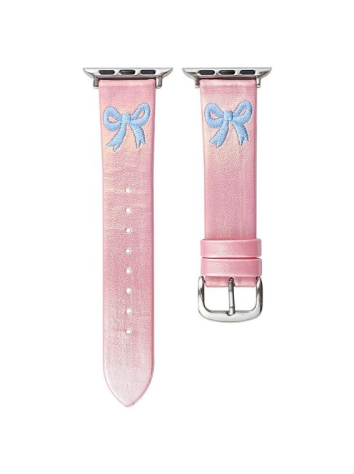 For Apple Watch 10 46mm / Ultra 2 / Ultra 49mm / 9 8 7 45mm / SE (2023) SE (2022) SE 6 5 4 44mm / 3 2 1 42mm Watch Band Bowknot Decor - Gradient Pink