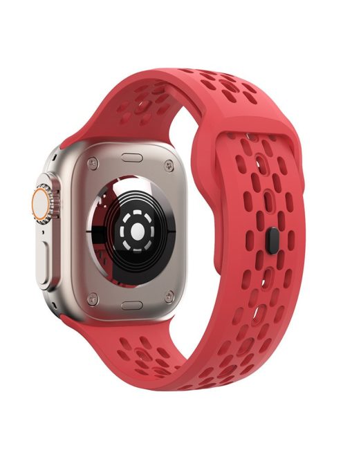 For Apple Watch 10 46mm / Ultra 2 / Ultra 49mm / 9 8 7 45mm / SE (2023) SE (2022) SE 6 5 4 44mm / 3 2 1 42mm Watch Band Fluoro Rubber Wrist Strap - Red