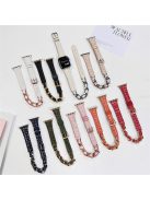 For Apple Watch 10 46mm / Ultra 2 / Ultra 49mm / 9 8 7 45mm / SE (2023) SE (2022) SE 6 5 4 44mm / 3 2 1 42mm Watch Band Leather Strap - Apricot+Silver Chain