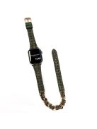 For Apple Watch 10 46mm / Ultra 2 / Ultra 49mm / 9 8 7 45mm / SE (2023) SE (2022) SE 6 5 4 44mm / 3 2 1 42mm Watch Band Leather Strap - Green+Gold Chain