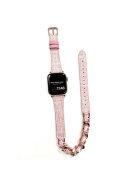 For Apple Watch 10 46mm / Ultra 2 / Ultra 49mm / 9 8 7 45mm / SE (2023) SE (2022) SE 6 5 4 44mm / 3 2 1 42mm Watch Band Leather Strap - Pink+Rose Gold Chain