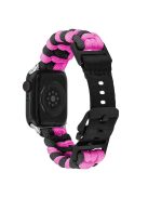 For Apple Watch 10 46mm / Ultra 2 / Ultra 49mm / 9 8 7 45mm / SE (2023) SE (2022) SE 6 5 4 44mm / 3 2 1 42mm Watch Band Nylon Rope Strap - Black+Pink