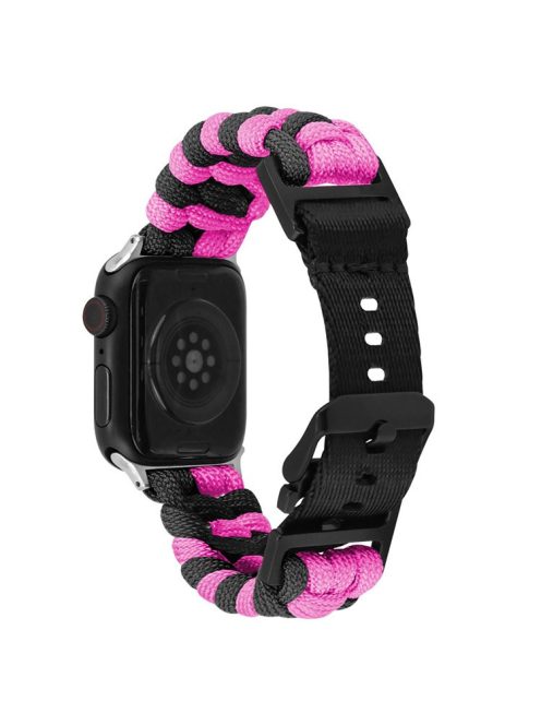 For Apple Watch 10 46mm / Ultra 2 / Ultra 49mm / 9 8 7 45mm / SE (2023) SE (2022) SE 6 5 4 44mm / 3 2 1 42mm Watch Band Nylon Rope Strap - Black+Pink