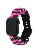 For Apple Watch 10 46mm / Ultra 2 / Ultra 49mm / 9 8 7 45mm / SE (2023) SE (2022) SE 6 5 4 44mm / 3 2 1 42mm Watch Band Nylon Rope Strap - Black+Pink