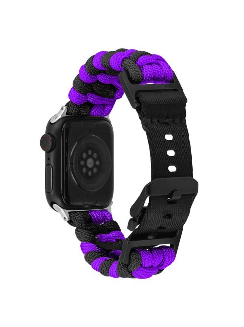 For Apple Watch 10 46mm / Ultra 2 / Ultra 49mm / 9 8 7 45mm / SE (2023) SE (2022) SE 6 5 4 44mm / 3 2 1 42mm Watch Band Nylon Rope Strap - Purple+Black