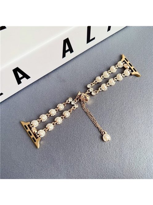 For Apple Watch 10 46mm / Ultra 2 / Ultra 49mm / 9 8 7 45mm / SE (2023) SE (2022) SE 6 5 4 44mm / 3 2 1 42mm Watch Band Rhinestone Pearls - Gold