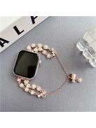 For Apple Watch 10 46mm / Ultra 2 / Ultra 49mm / 9 8 7 45mm / SE (2023) SE (2022) SE 6 5 4 44mm / 3 2 1 42mm Watch Band Rhinestone Pearls - Rose Gold