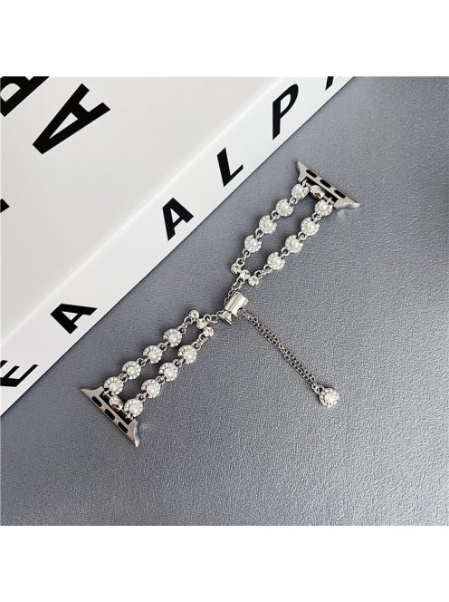 For Apple Watch 10 46mm / Ultra 2 / Ultra 49mm / 9 8 7 45mm / SE (2023) SE (2022) SE 6 5 4 44mm / 3 2 1 42mm Watch Band Rhinestone Pearls - Silver