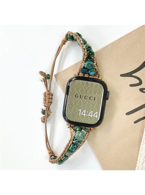 For Apple Watch 10 46mm / Ultra 2 / Ultra 49mm / 9 8 7 45mm / SE (2023) SE (2022) SE 6 5 4 44mm / 3 2 1 42mm Watch Band Stones Braided Bracelet - Green