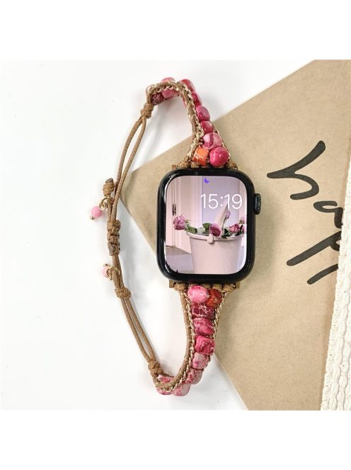 For Apple Watch 10 46mm / Ultra 2 / Ultra 49mm / 9 8 7 45mm / SE (2023) SE (2022) SE 6 5 4 44mm / 3 2 1 42mm Watch Band Stones Braided Bracelet - Pink