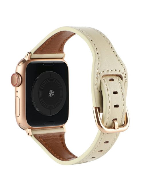 For Apple Watch 10 46mm / Ultra 2 / Ultra 49mm / 9 8 7 45mm / SE (2023) SE (2022) SE 6 5 4 44mm / 3 2 1 42mm Watch Strap - Beige+Rose Gold Buckle