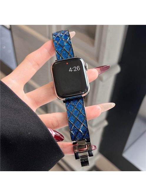 For Apple Watch 10 46mm / Ultra 2 / Ultra 49mm / 9 8 7 45mm / SE (2023) SE (2022) SE 6 5 4 44mm / 3 2 1 42mm Watch Strap - Black+Blue Rhombus