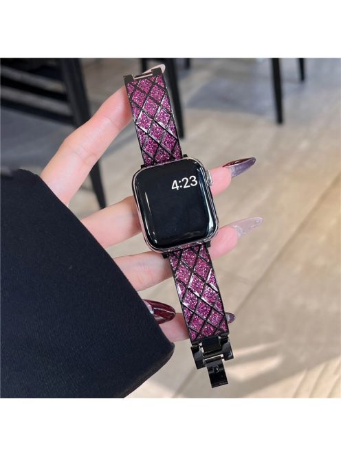 For Apple Watch 10 46mm / Ultra 2 / Ultra 49mm / 9 8 7 45mm / SE (2023) SE (2022) SE 6 5 4 44mm / 3 2 1 42mm Watch Strap - Black+Pink Rhombus