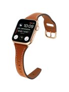 For Apple Watch 10 46mm / Ultra 2 / Ultra 49mm / 9 8 7 45mm / SE (2023) SE (2022) SE 6 5 4 44mm / 3 2 1 42mm Watch Strap - Brown+Rose Gold Buckle