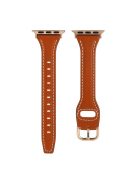 For Apple Watch 10 46mm / Ultra 2 / Ultra 49mm / 9 8 7 45mm / SE (2023) SE (2022) SE 6 5 4 44mm / 3 2 1 42mm Watch Strap - Brown+Rose Gold Buckle