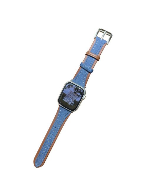 For Apple Watch 10 46mm / Ultra 2 / Ultra 49mm / 9 8 7 45mm / SE (2023) SE (2022) SE 6 5 4 44mm / 3 2 1 42mm Watch Strap - Dark Denim Blue / Reddish Brown