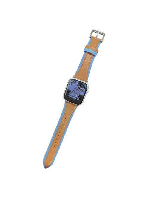 For Apple Watch 10 46mm / Ultra 2 / Ultra 49mm / 9 8 7 45mm / SE (2023) SE (2022) SE 6 5 4 44mm / 3 2 1 42mm Watch Strap - Light Brown / Light Denim Blue