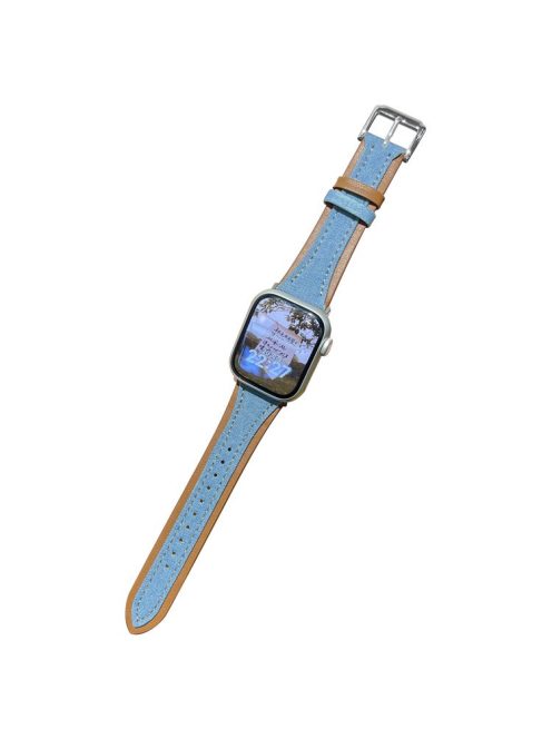 For Apple Watch 10 46mm / Ultra 2 / Ultra 49mm / 9 8 7 45mm / SE (2023) SE (2022) SE 6 5 4 44mm / 3 2 1 42mm Watch Strap - Light Denim Blue / Light Brown