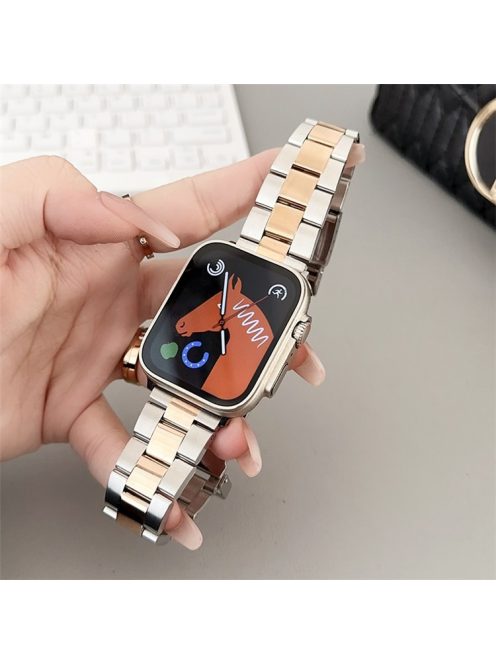 For Apple Watch 10 46mm / Ultra 2 / Ultra 49mm / 9 8 7 45mm / SE (2023) SE (2022) SE 6 5 4 44mm / 3 2 1 42mm Watch Strap 3-Bead - Silver+Rose Gold